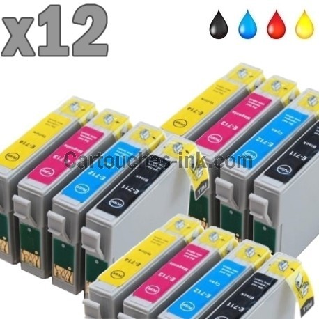 12 cartouches compatibles Epson T0711 à T0714 lot T0715 