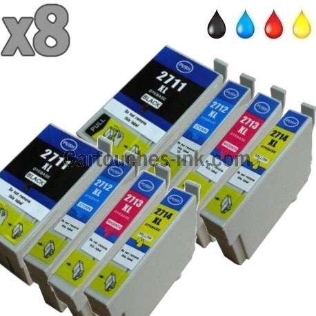 8 cartouches compatibles Epson T2711, T2712, T2713, T2714, lot T2715 ou 27XL