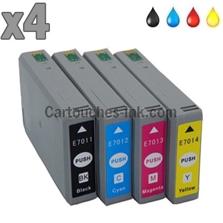 4 cartouches compatibles Epson T7011, T7012, T7013, T7014, lot T7015
